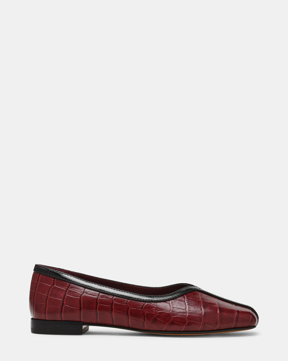 DORELIA Burgundy Crocodile Leather Square-Toe Ballet Women's Flat | Steve Madden