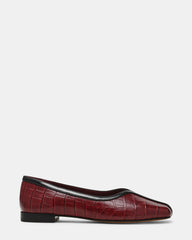 DORELIA Burgundy Crocodile Leather Square-Toe Ballet Women's Flat | Steve Madden