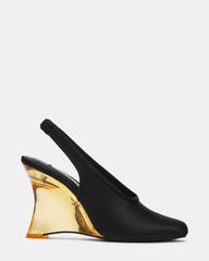 DYRA Black Satin Transparent Wedge Slingback Women's Heel | Steve Madden