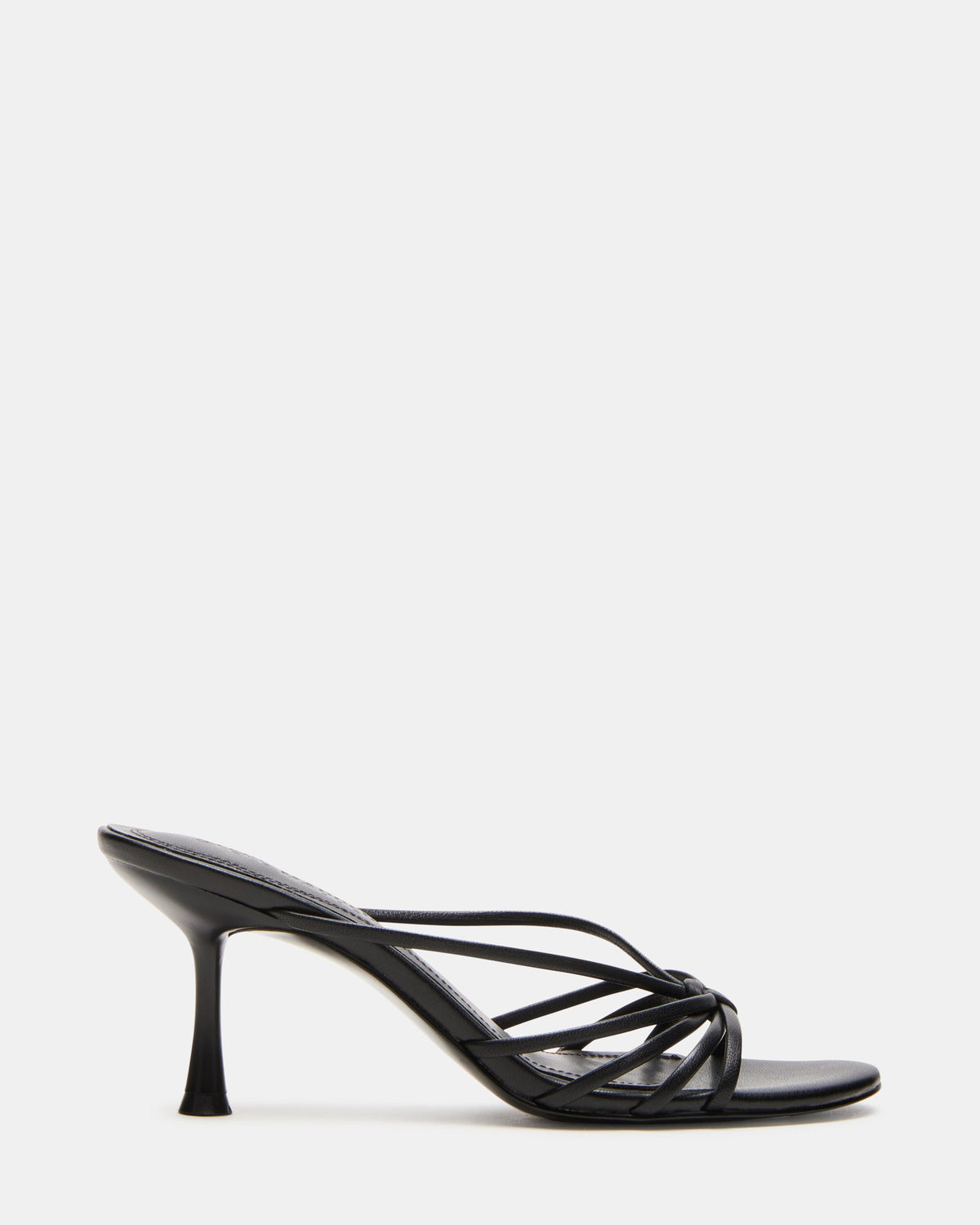 EDNA Black Leather Strappy Mule Women's Heel | Steve Madden