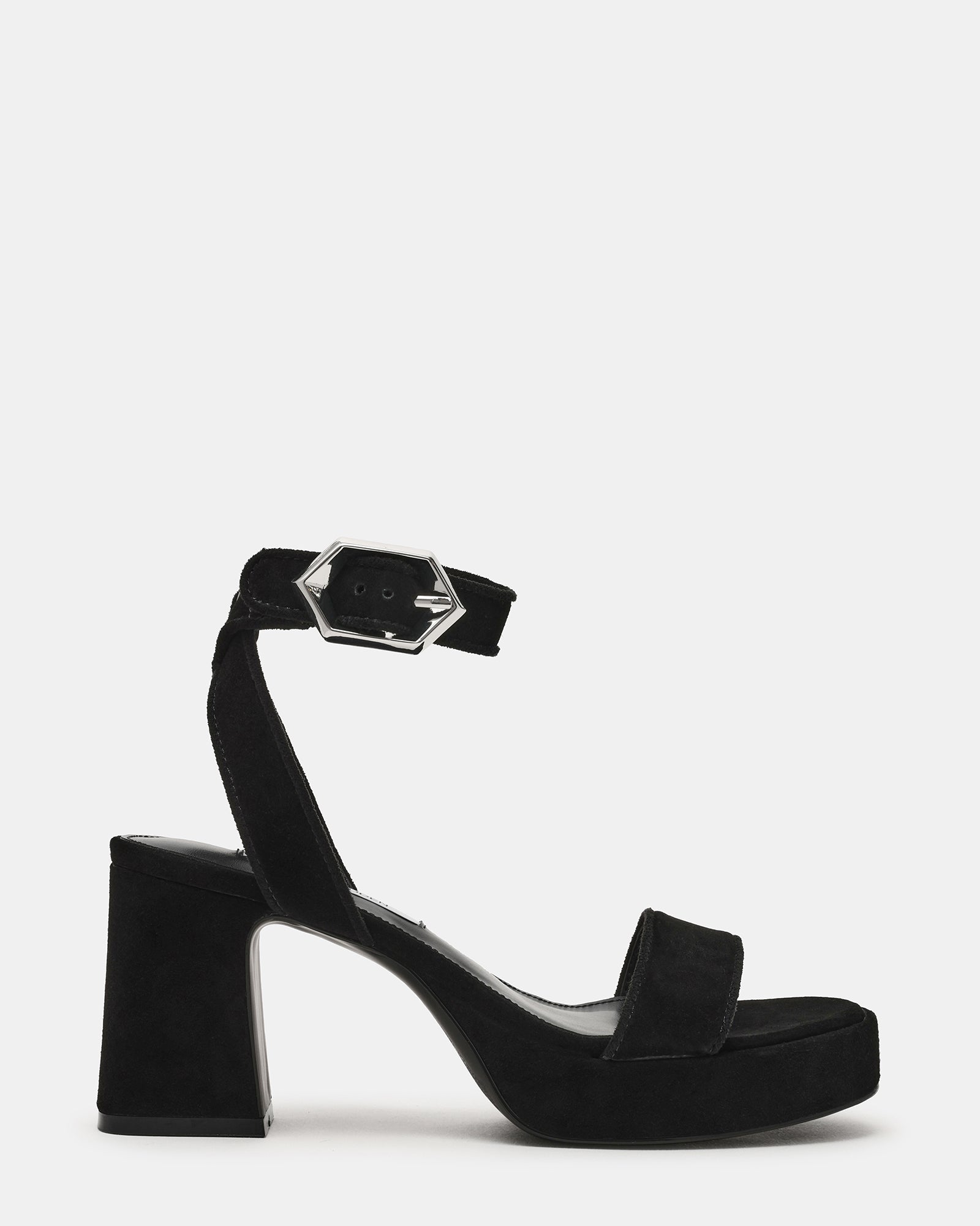 ELIDA Black Suede Ankle Strap Platform Women's Block Heel | Steve Madden
