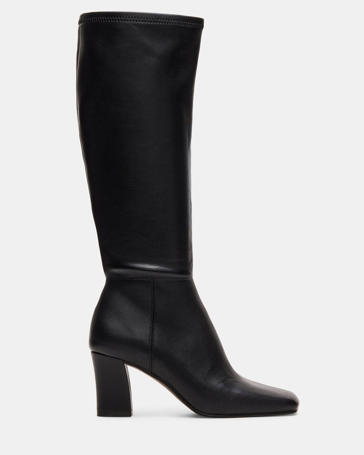 ELLIOT Black Square-Toe Knee-High Block Heel Women's Boot | Steve Madden