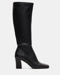 ELLIOT Black Square-Toe Knee-High Block Heel Women's Boot | Steve Madden