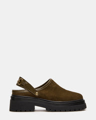 ERBA Olive Suede Platform Lug Slingback Clog Women's Flat | Steve Madden