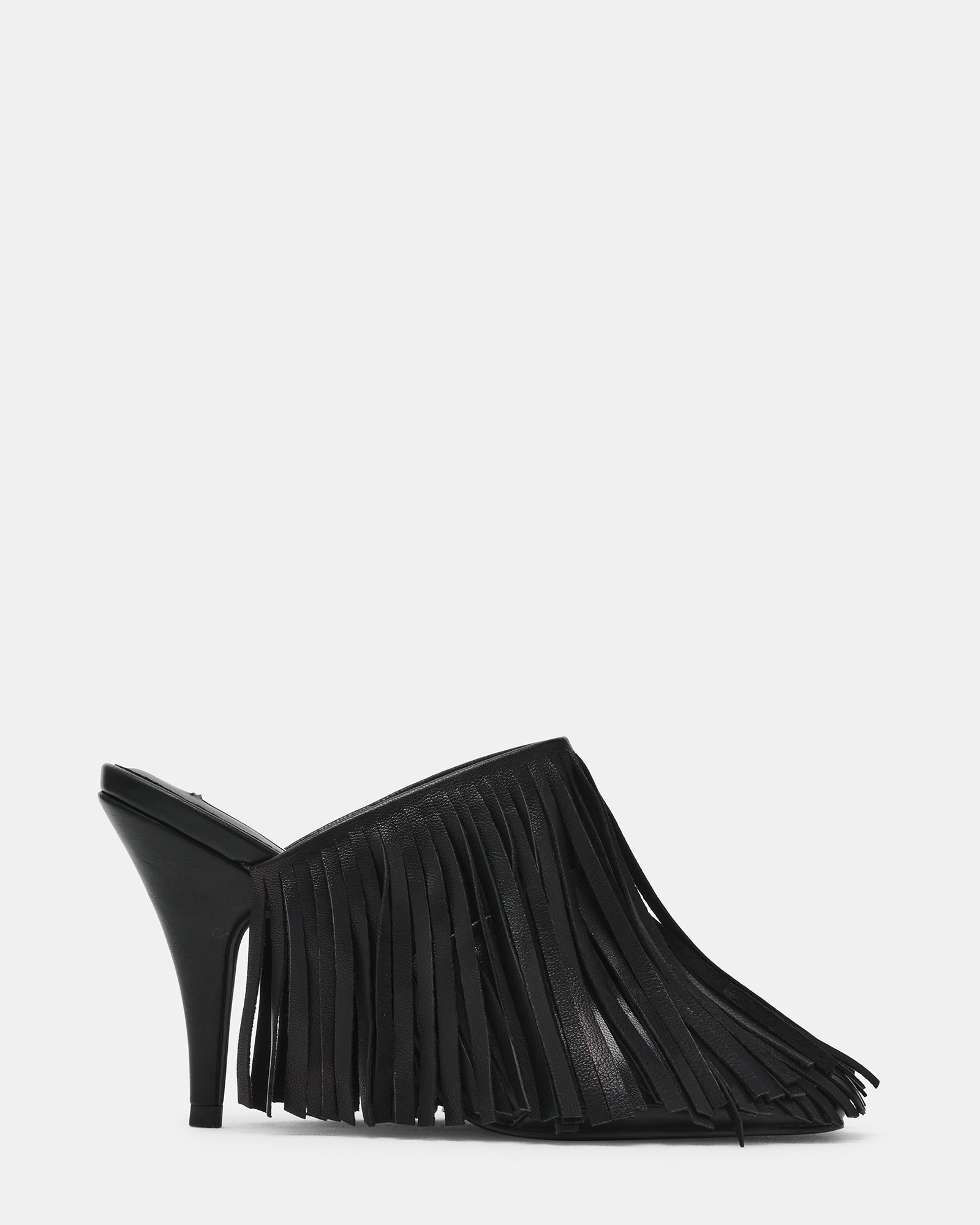 ESKA Black Leather Fringe Mule Women's Heel | Steve Madden