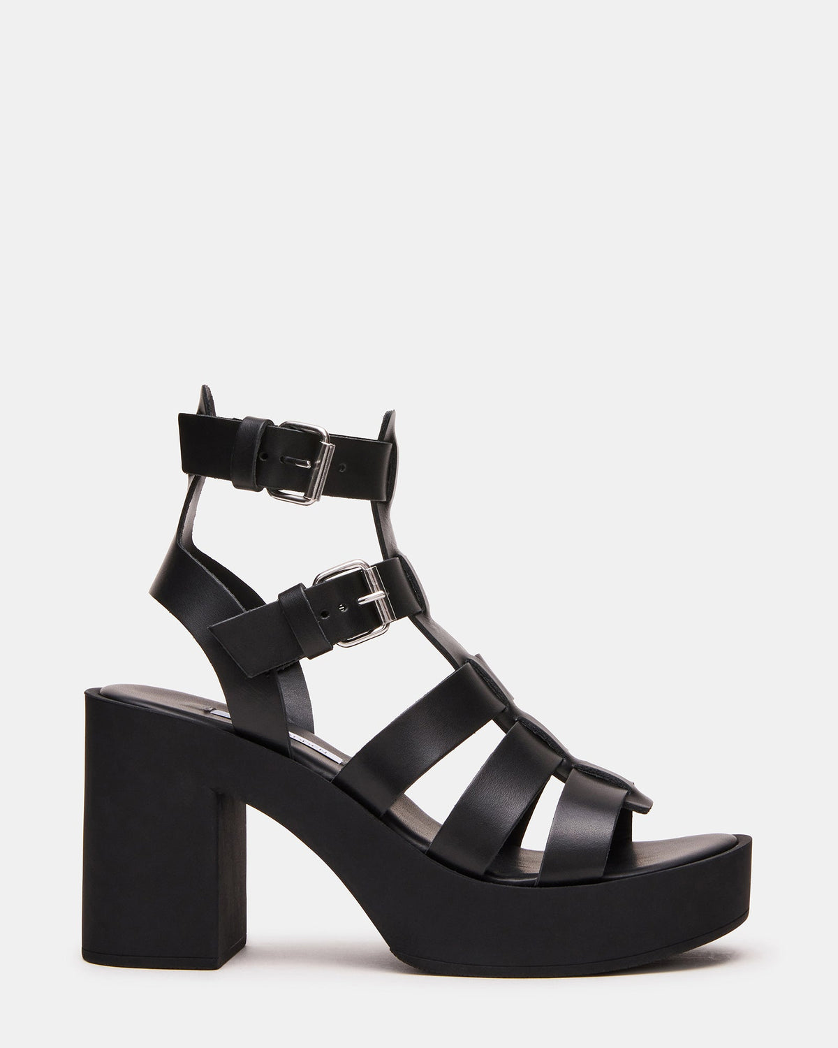 ESME Black Leather Fisherman Strappy Platform Women's Sandal | Steve Madden
