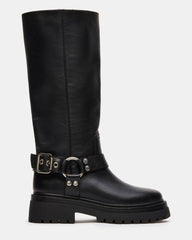 EVEREST Black Leather Moto Lug Knee-High Women's Boot | Steve Madden