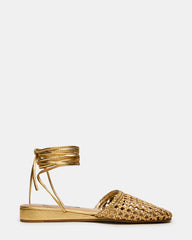 FLUTTER Gold Woven Mule Leg-Ties Strappy Women's Flat | Steve Madden