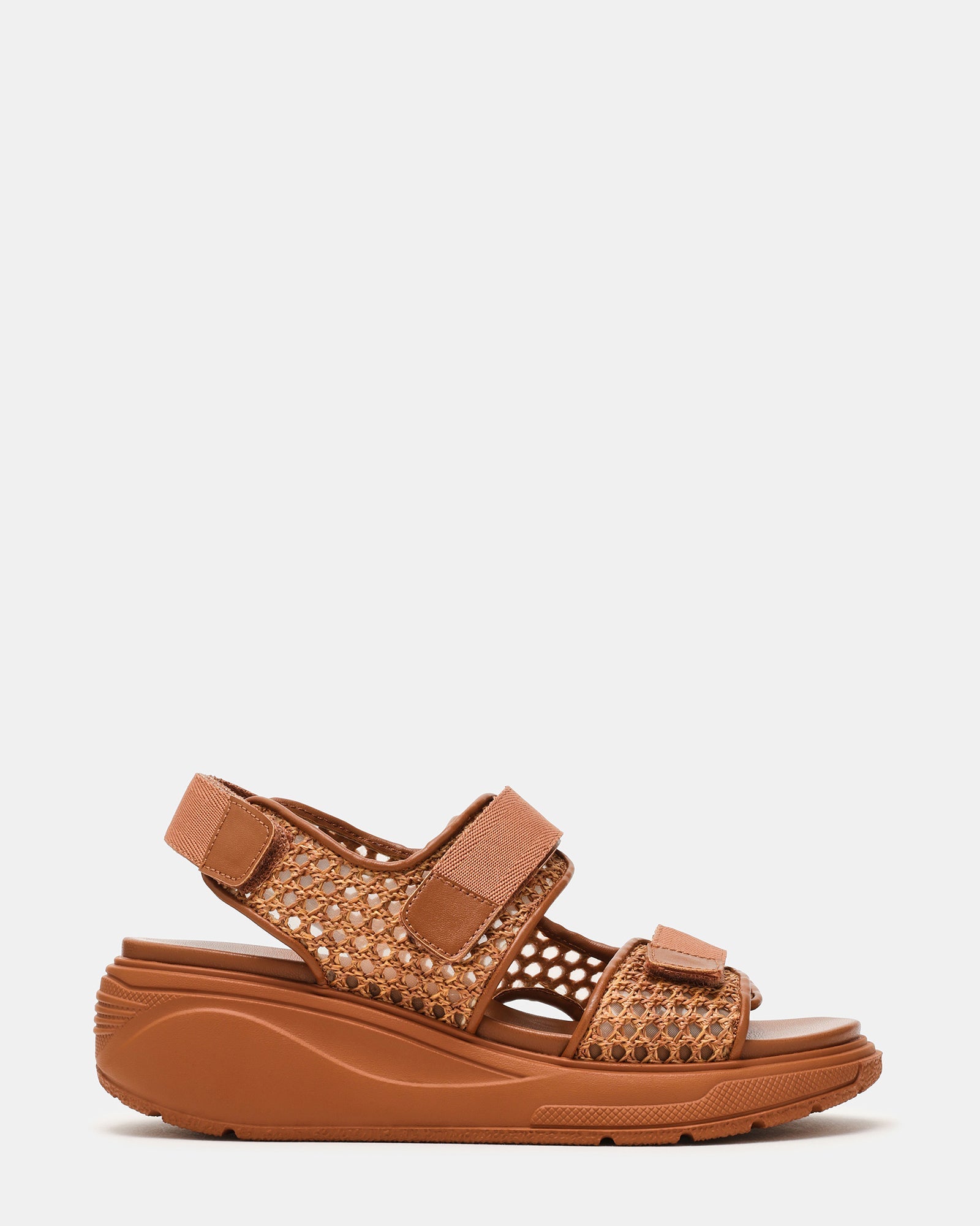 GALIA Brown Raffia Velcro Chunky Platform Women's Sandals | Steve Madden