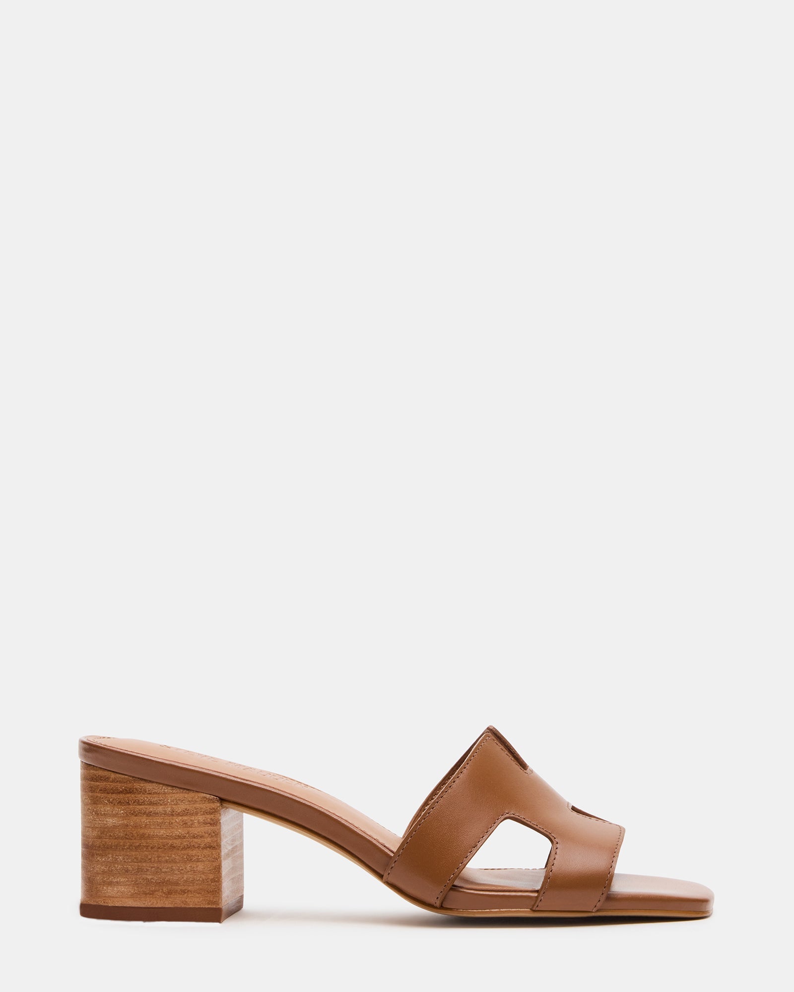 HANA Cognac Leather Square-Toe Mule Block Heel Women's Sandal | Steve Madden