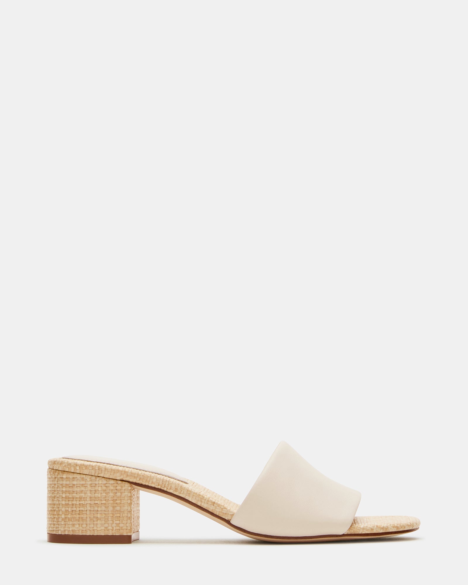 HAILEE Bone Leather Women's Square-Toe Raffia Block Heel Mule Sandal | Steve Madden