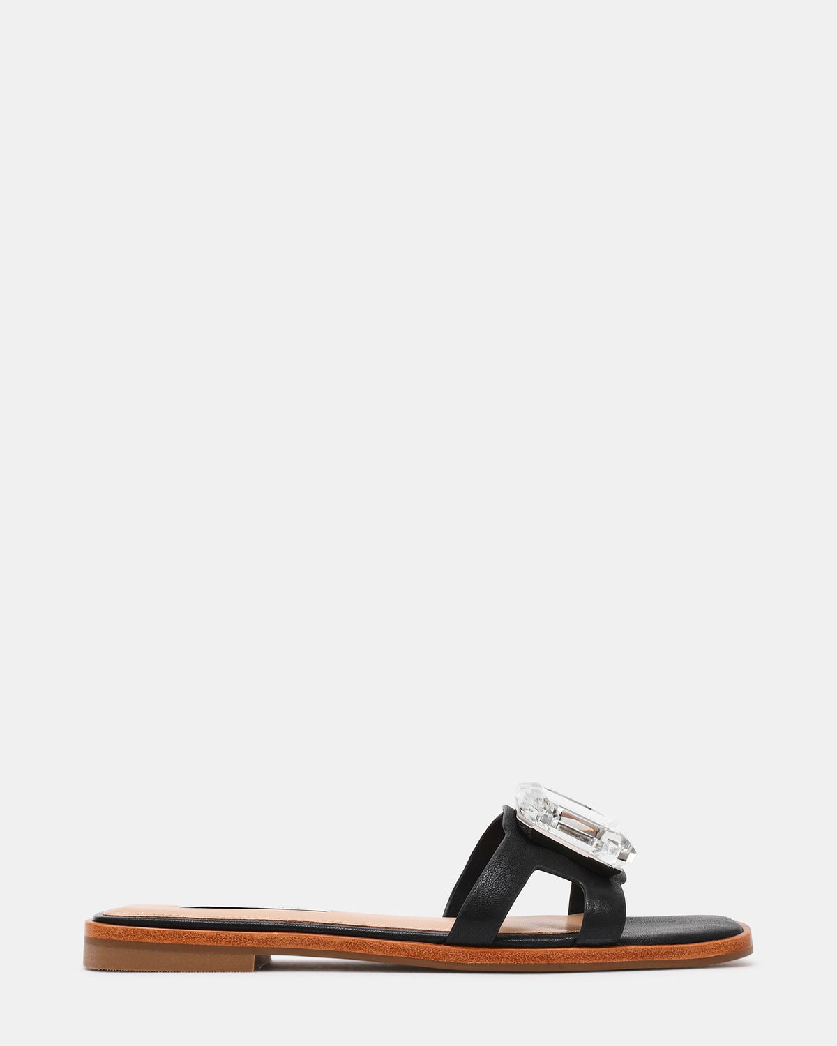 HALETTE Black Leather Square-Toe Slide Women's Sandal | Steve Madden