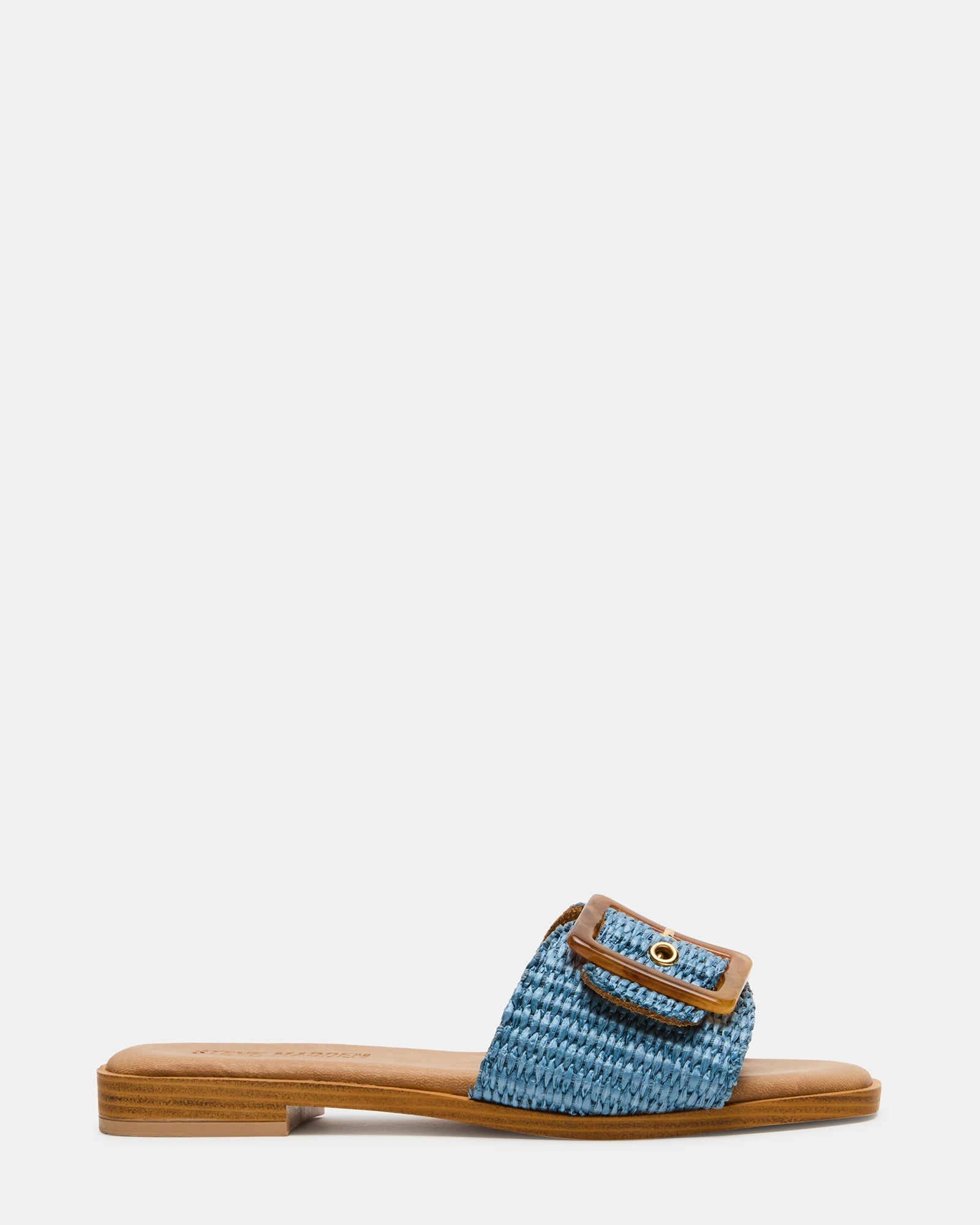 HAPP Blue Square-Toe Raffia Slide Women's Sandal | Steve Madden