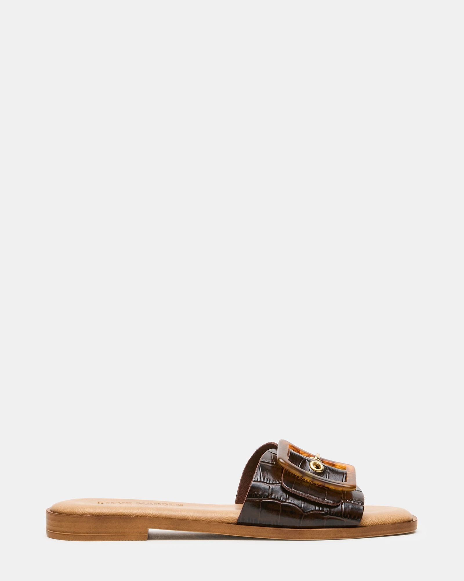 HAPP Brown Crocodile Square-Toe Slide Women's Sandal | Steve Madden