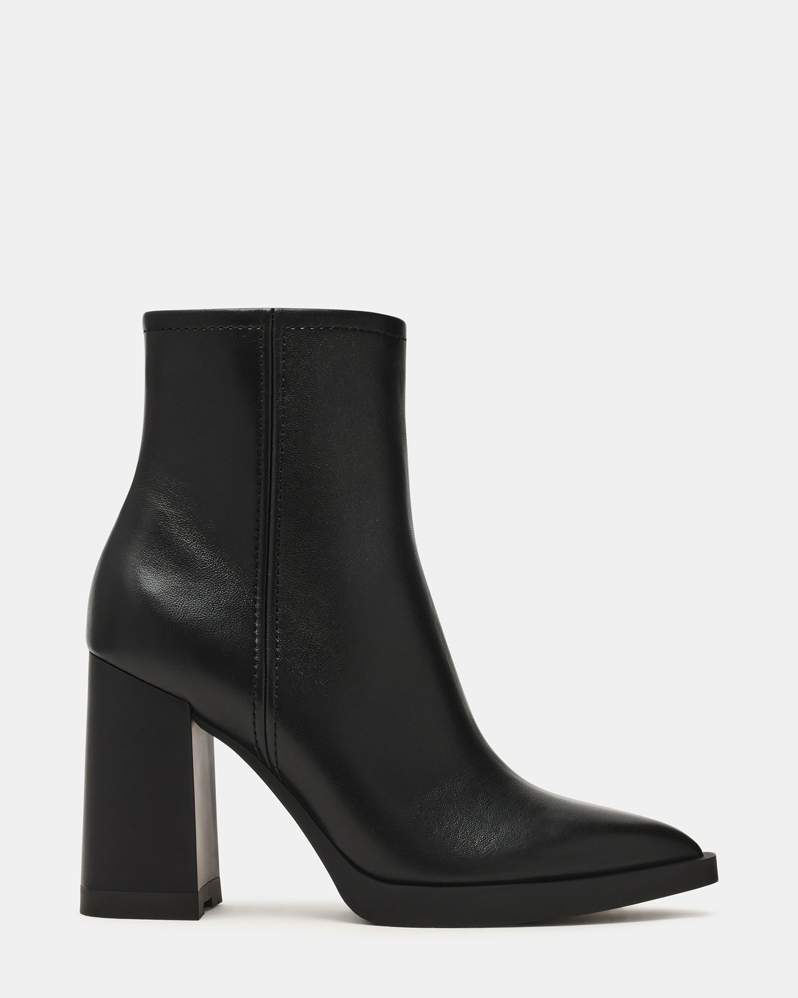 HARDEN Black Leather Women's Pointed-Toe Ankle Boot | Steve Madden
