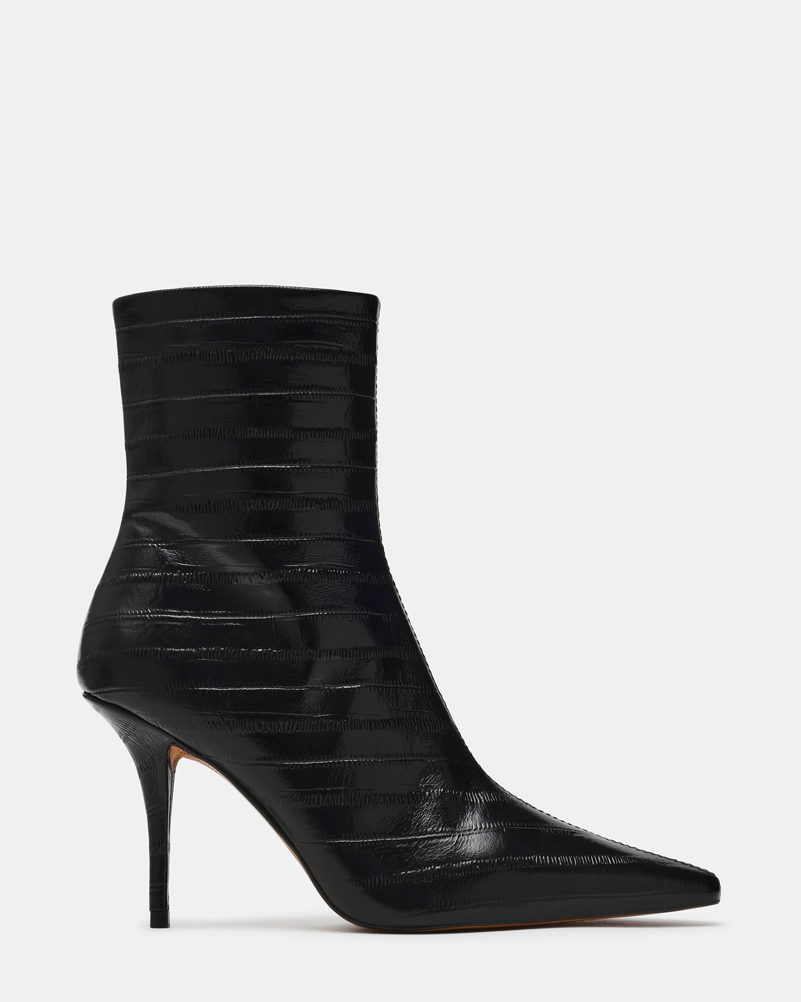 HELEENA Black Eel Pointed-Toe Stiletto Women's Ankle Boot | Steve Madden