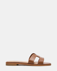 HADYN2.0 Cognac Leather Slide Square-Toe Mule Women's Sandal | Steve Madden