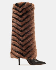 ICON Black/Tan Pointed-Toe Faux Fur Knee-High Stiletto Women's Boot | Steve Madden