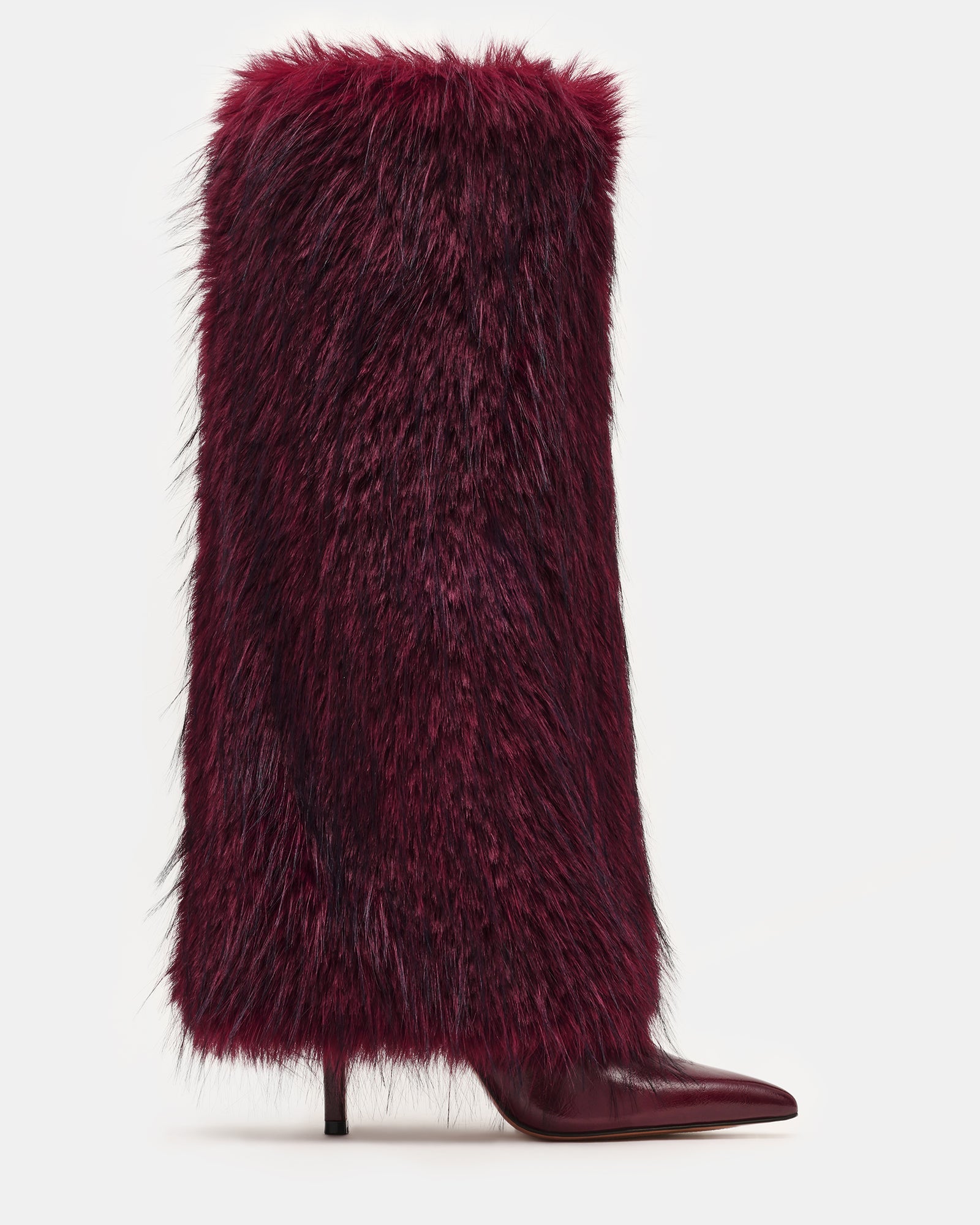 ICON Dark Cherry Pointed-Toe Faux Fur Knee-High Stiletto Women's Boot | Steve Madden