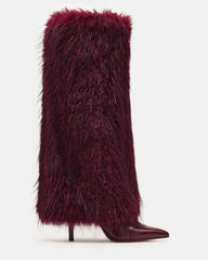 ICON Dark Cherry Pointed-Toe Faux Fur Knee-High Stiletto Women's Boot | Steve Madden