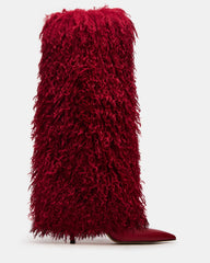 ICON Red Pointed-Toe Faux Fur Knee-High Stiletto Heel Women's Boot | Steve Madden