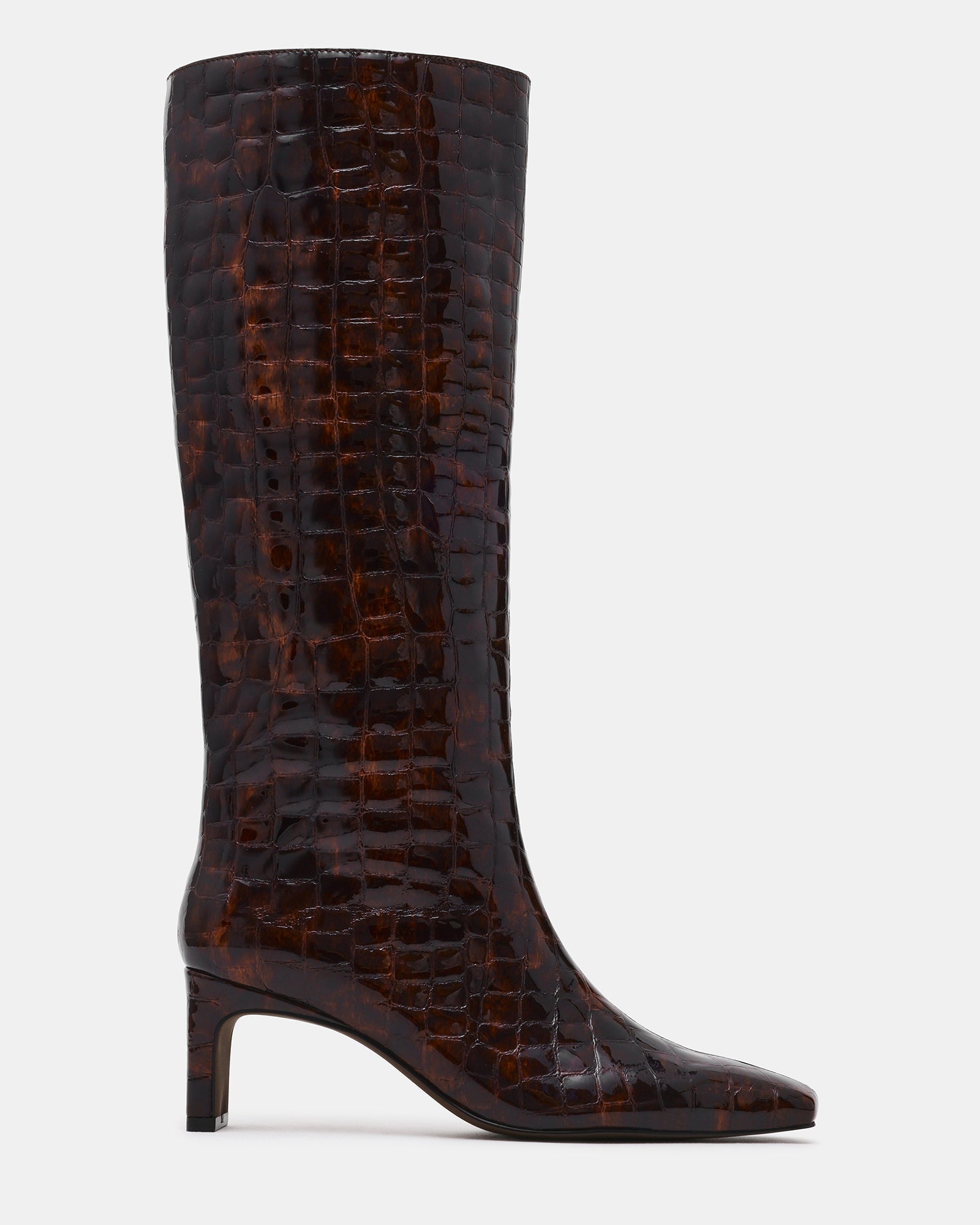 JENDI Tortoise Crocodile Square-Toe Knee-High Women's Boot | Steve Madden
