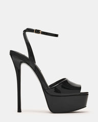 JEZZICA Black Patent Platform Stiletto Ankle Strap Women's Heel | Steve Madden
