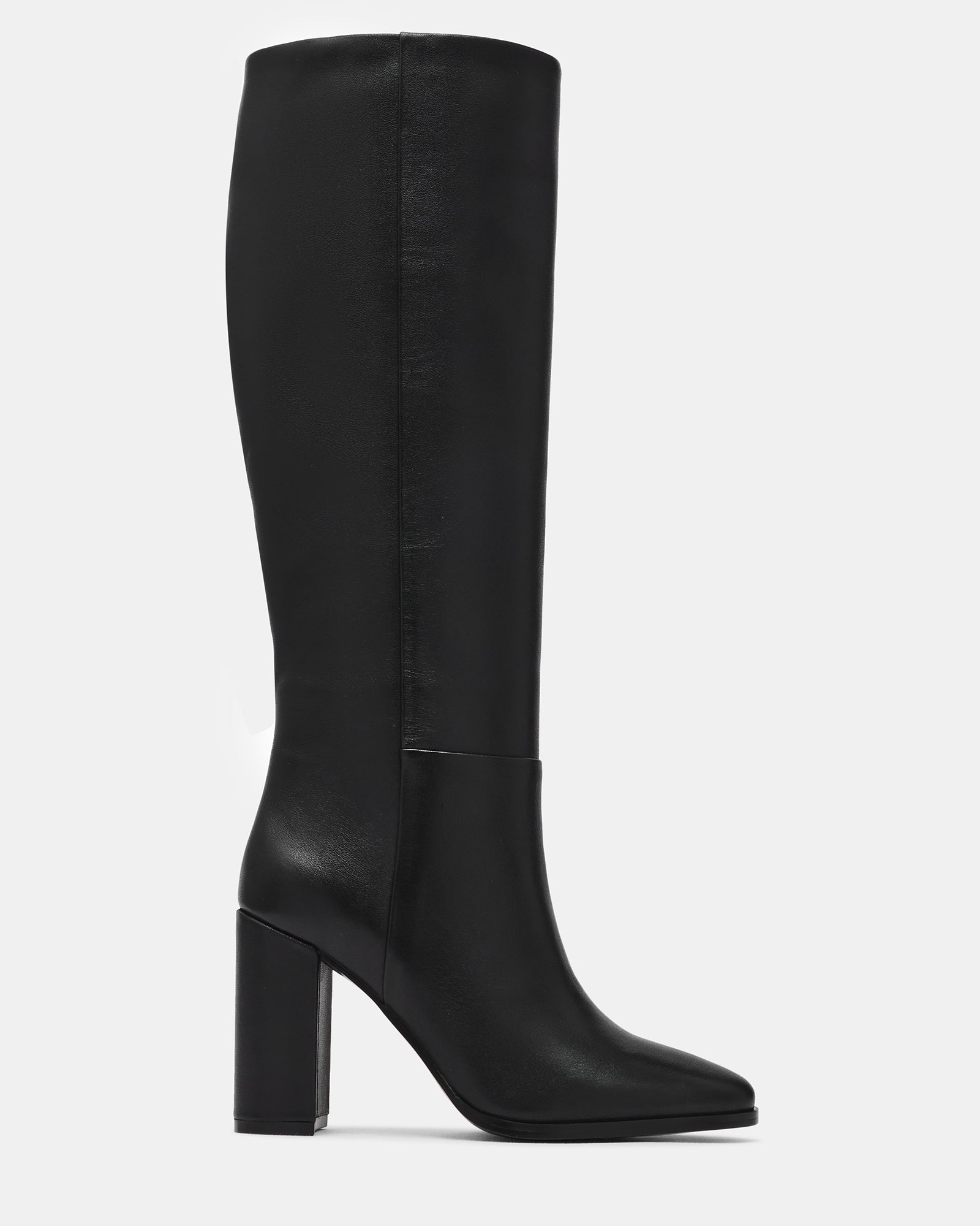 JOETTE Black Leather Knee-High Block Heel Women's Boot | Steve Madden