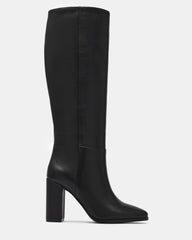 JOETTE Black Leather Knee-High Block Heel Women's Boot | Steve Madden