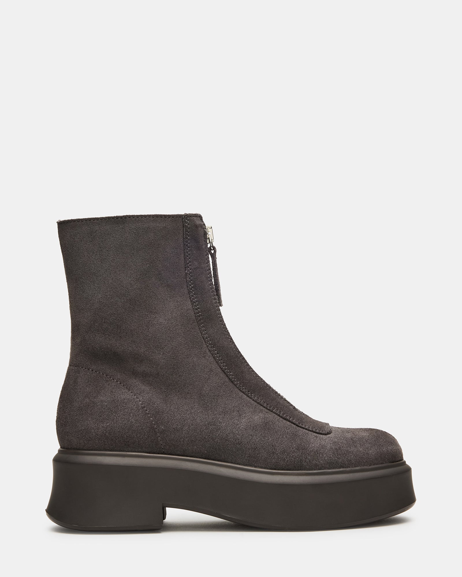 JONES Grey Suede Zipper Lug Women's Ankle Boot | Steve Madden