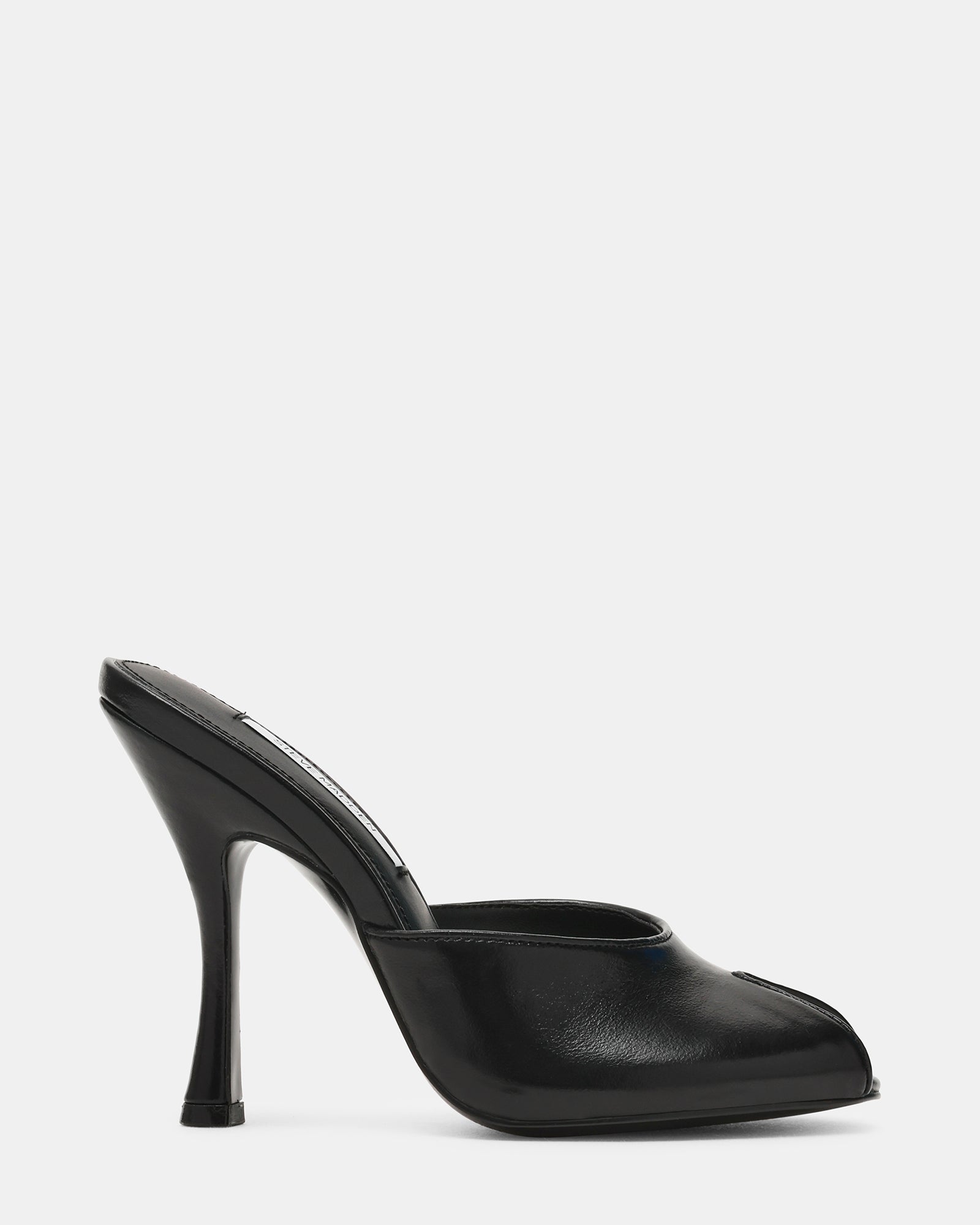 JULES Black Leather Peep Toe Mule Women's Heel | Steve Madden