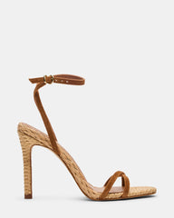 JYPSEY Chestnut Suede Raffia Strappy Stiletto Women's Heel | Steve Madden