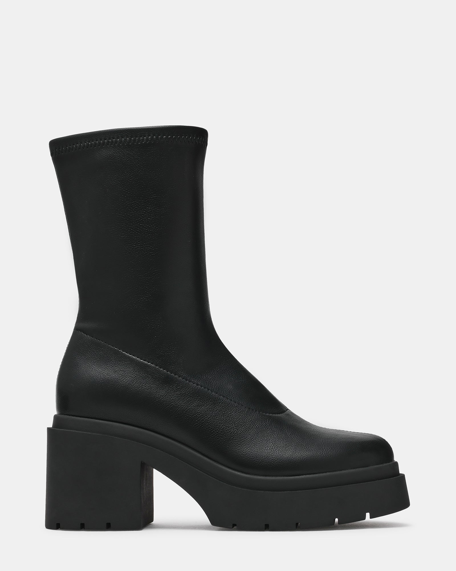 KEELA Black Lug Platform Block Heel Women's Ankle Boot | Steve Madden