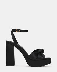 KNOTI Black Satin Knot-Detail Platform Women's Block Heel | Steve Madden
