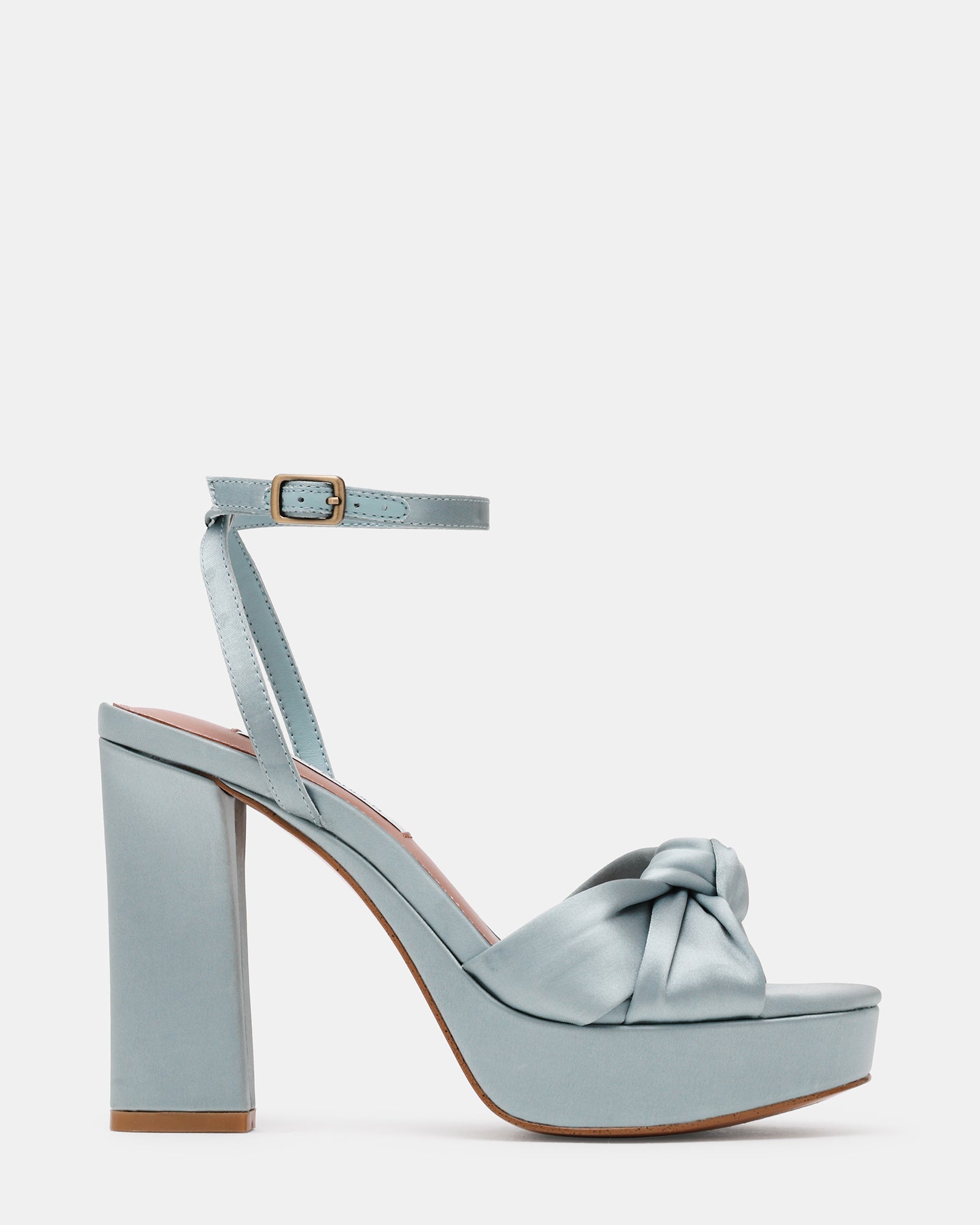 KNOTI Blue Satin Knot-Detail Platform Women's Block Heel | Steve Madden