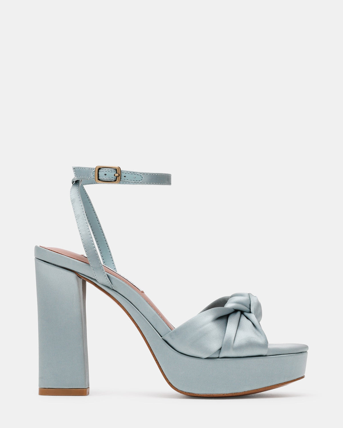 KNOTI Blue Satin Knot-Detail Platform Women's Block Heel | Steve Madden