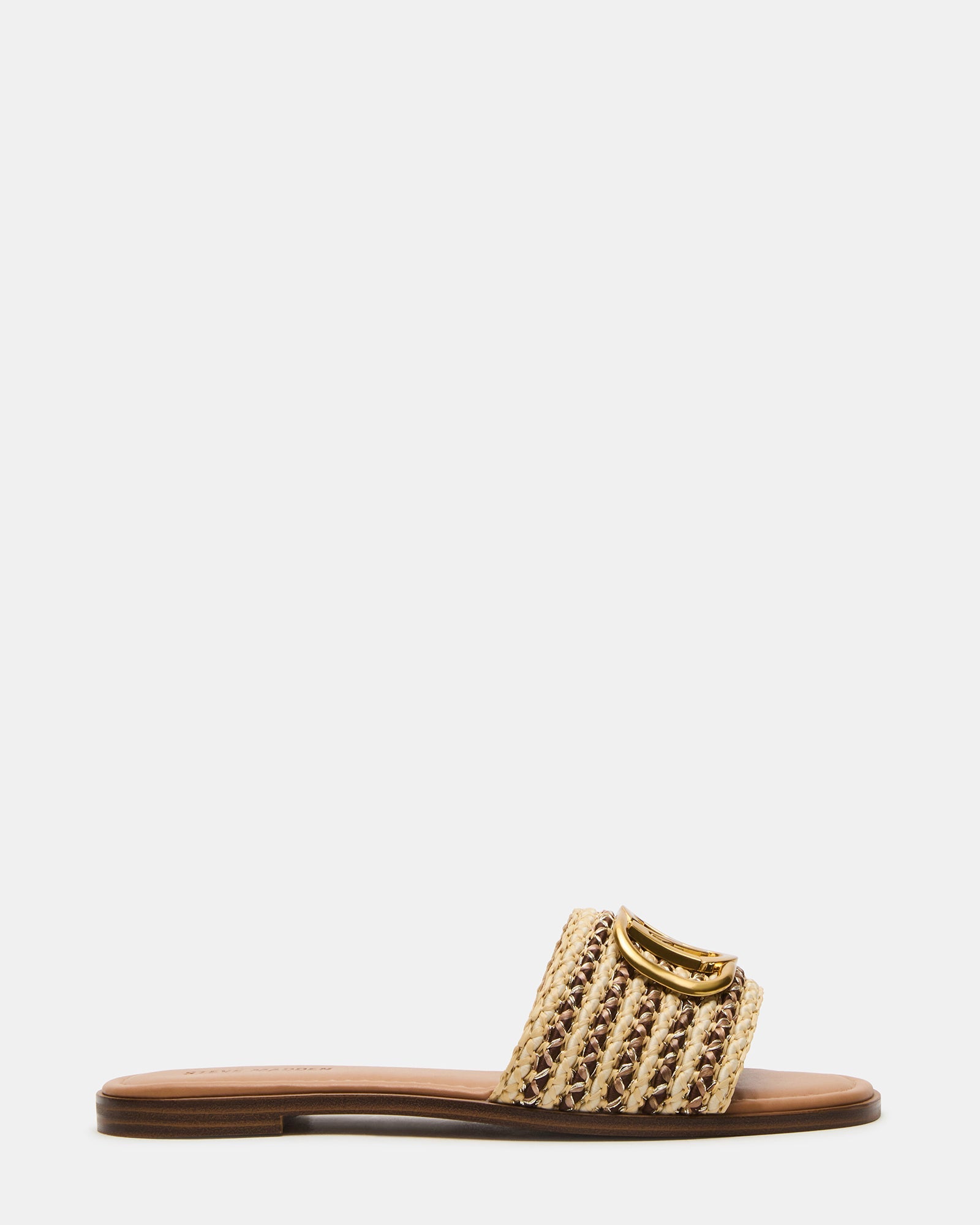 KORA Brown Raffia Gold Detail Slide Women's Sandal | Steve Madden