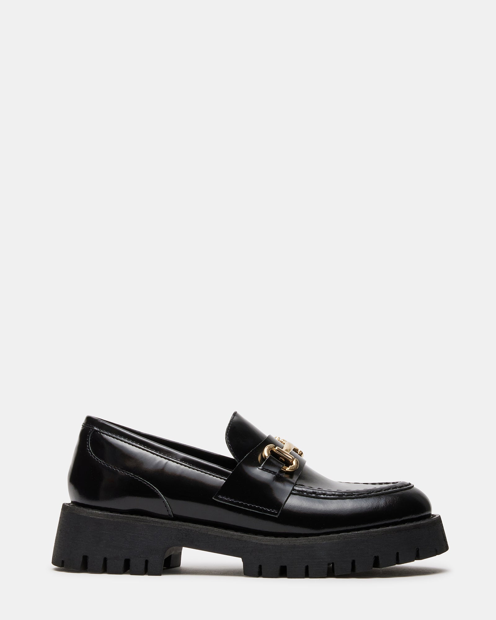 LANDO Black Leather Lug Women's Loafer | Steve Madden