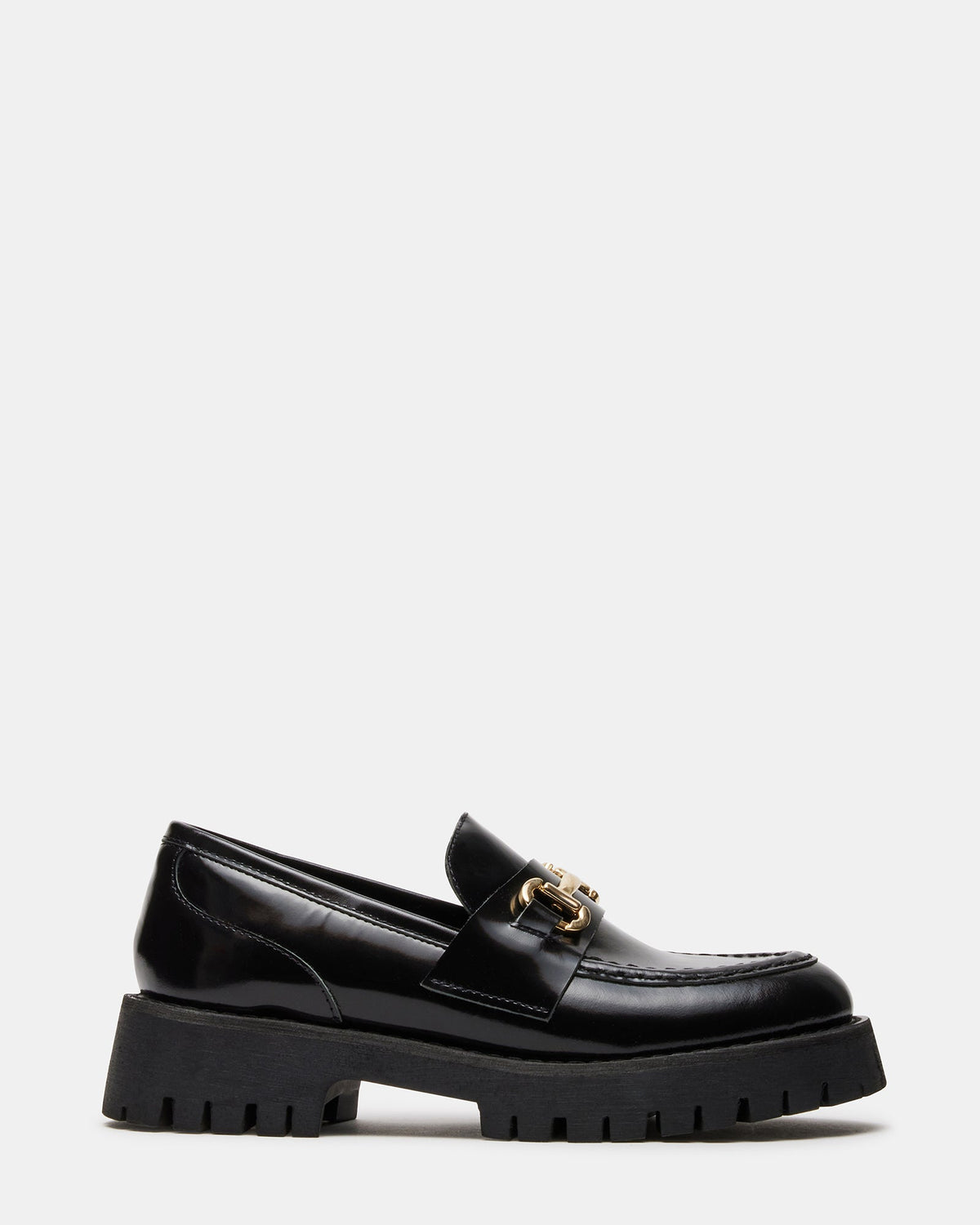 LANDO Black Leather Lug Women's Loafer | Steve Madden