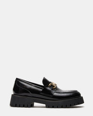LANDO Black Leather Lug Women's Loafer | Steve Madden