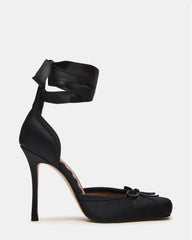 LARINA Black Satin Square-Toe Stiletto Pump Lace-Up Women's Heel | Steve Madden