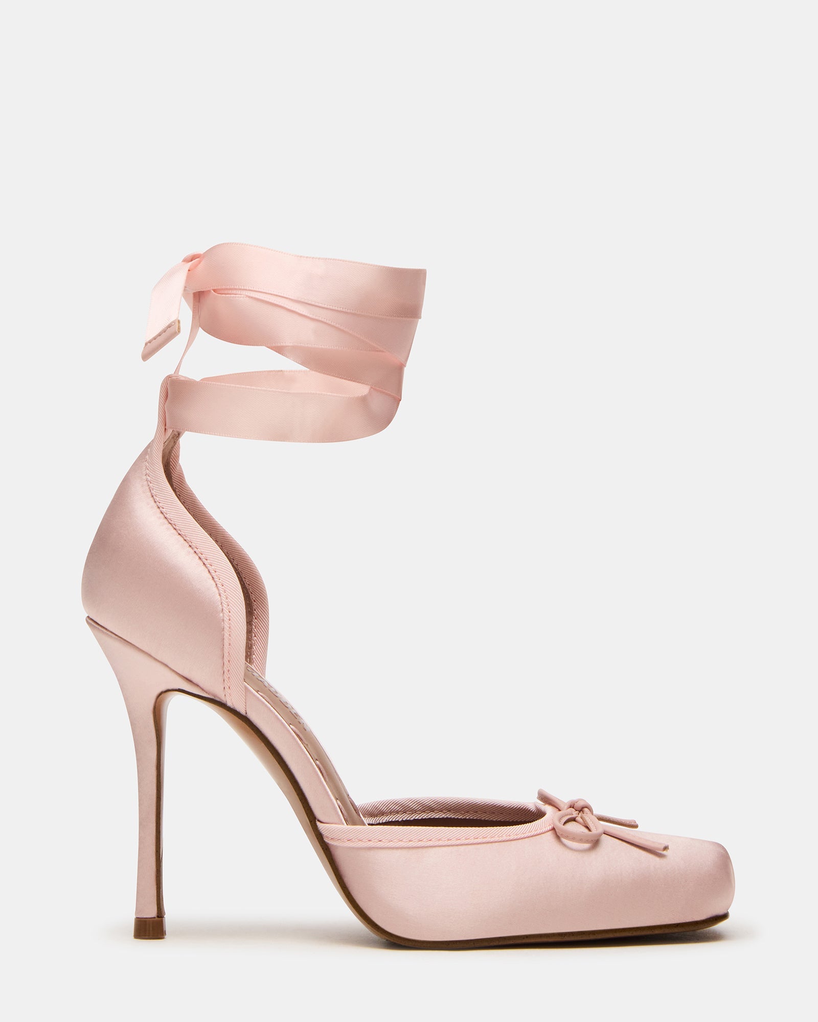 LARINA Pink Satin Square-Toe Stiletto Pump Lace-Up Women's Heel | Steve Madden