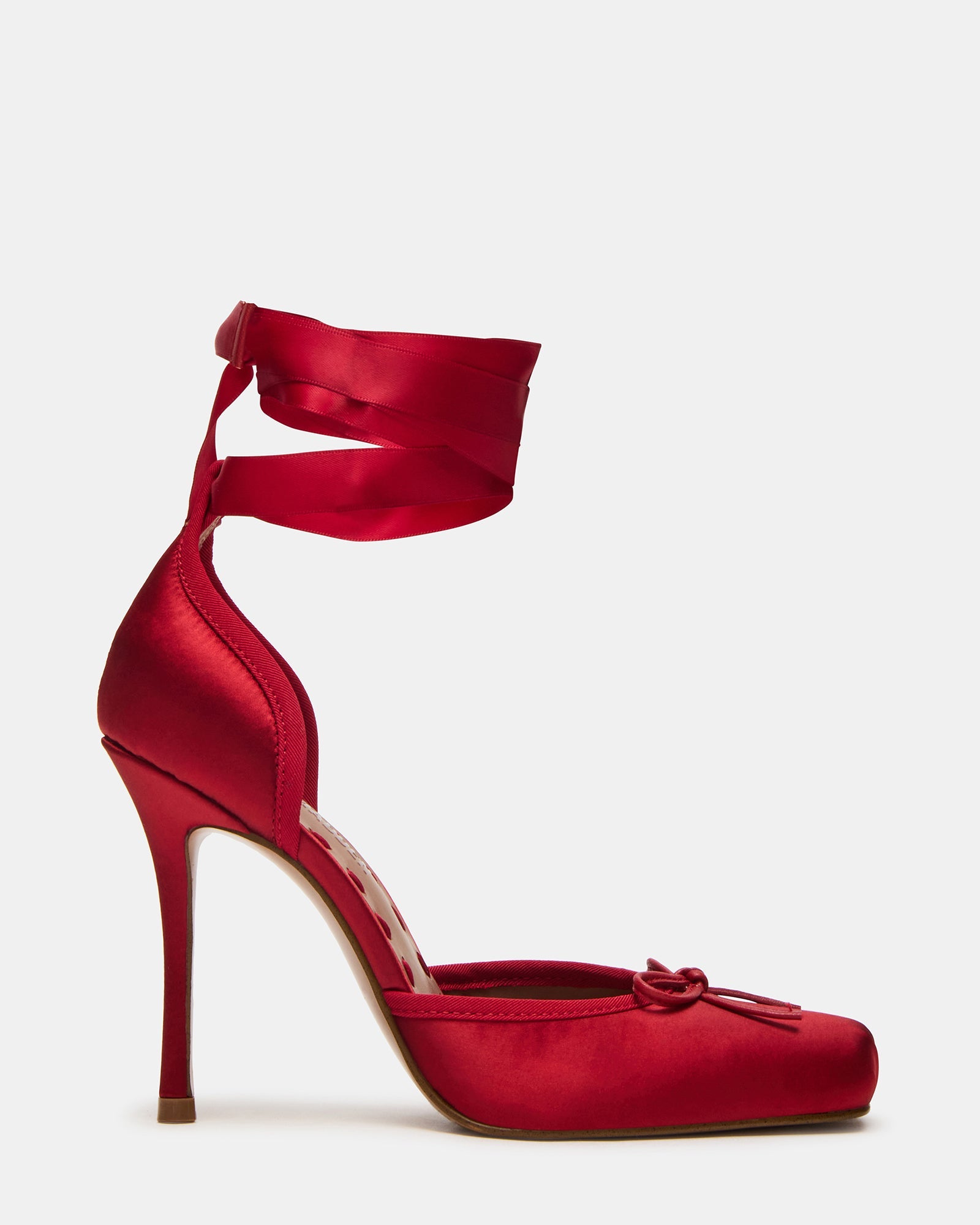 LARINA Red Satin Square-Toe Stiletto Pump Lace-Up Women's Heel | Steve Madden