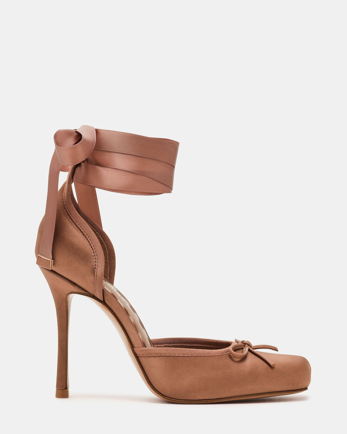 LARINA Tan Satin Square-Toe Stiletto Pump Lace-Up Women's Heel | Steve Madden