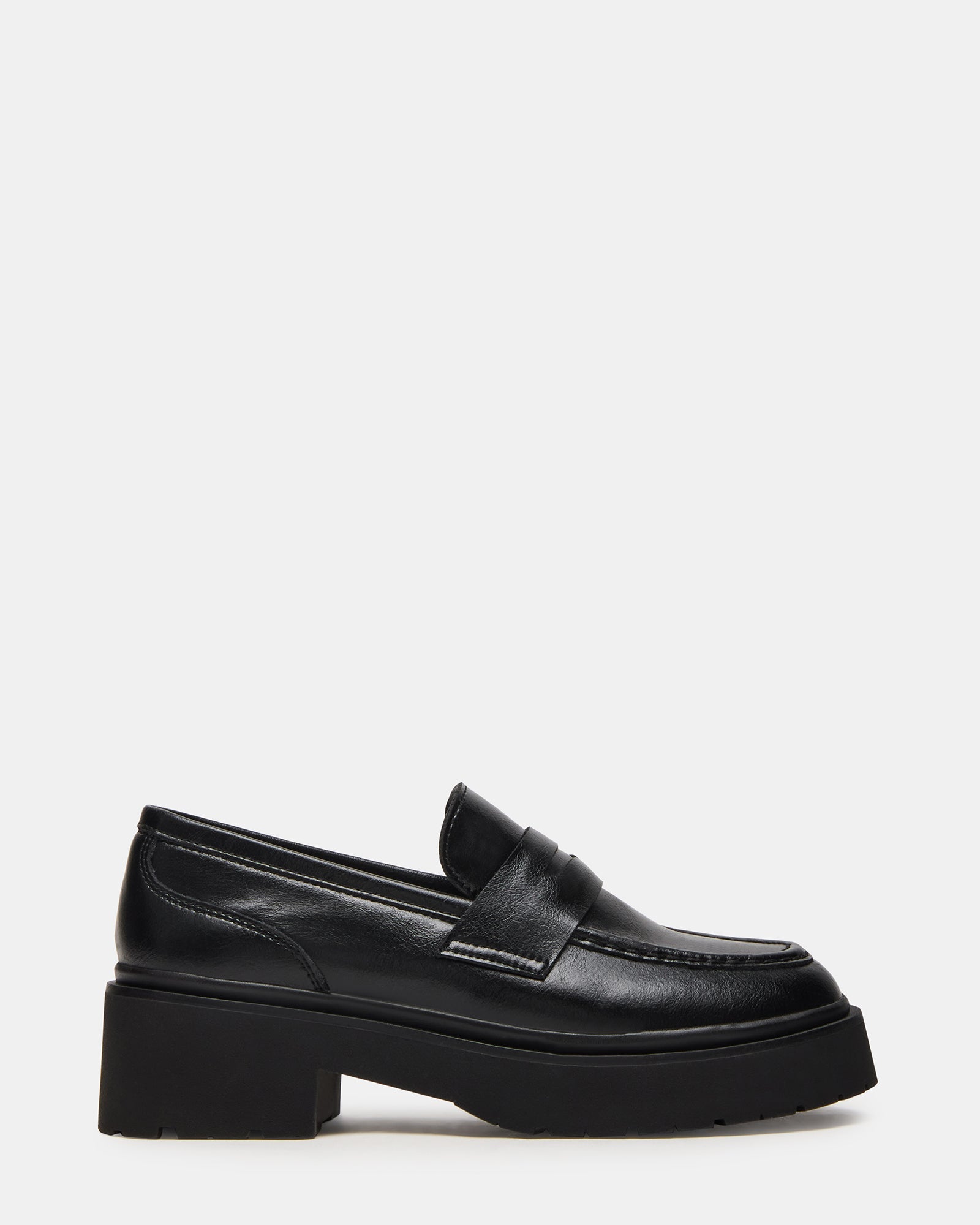LAYKEN Black Leather Platform Lug Women's Loafer | Steve Madden