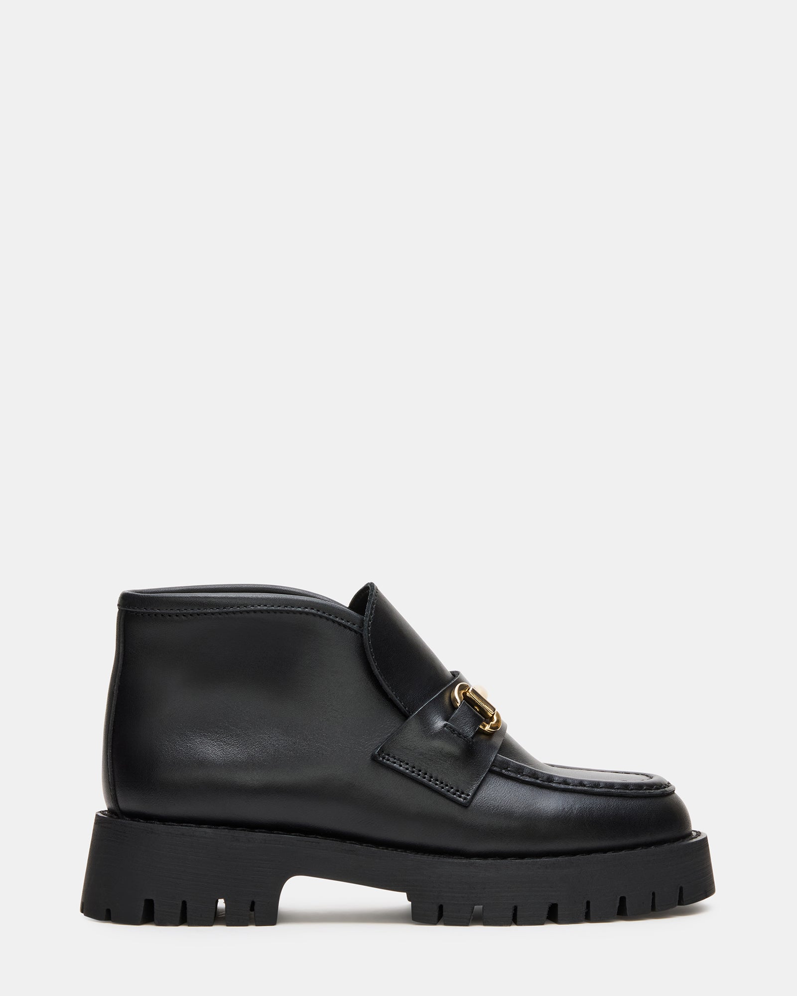 LEON Black Leather Platform Lug Sole Women's Loafer | Steve Madden
