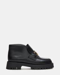 LEON Black Leather Platform Lug Sole Women's Loafer | Steve Madden