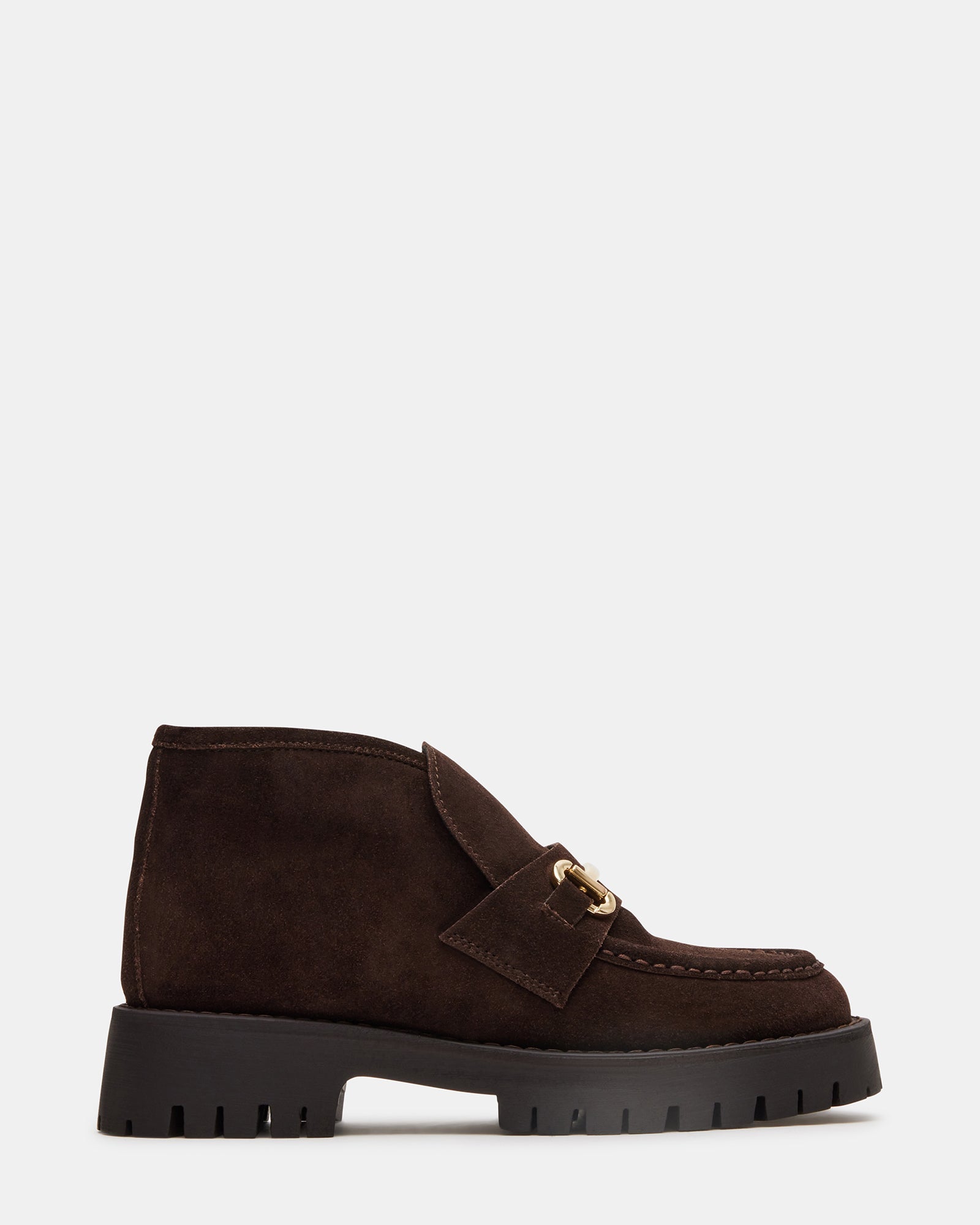 LEON Chocolate Brown Suede Platform Lug Sole Women's Loafer | Steve Madden