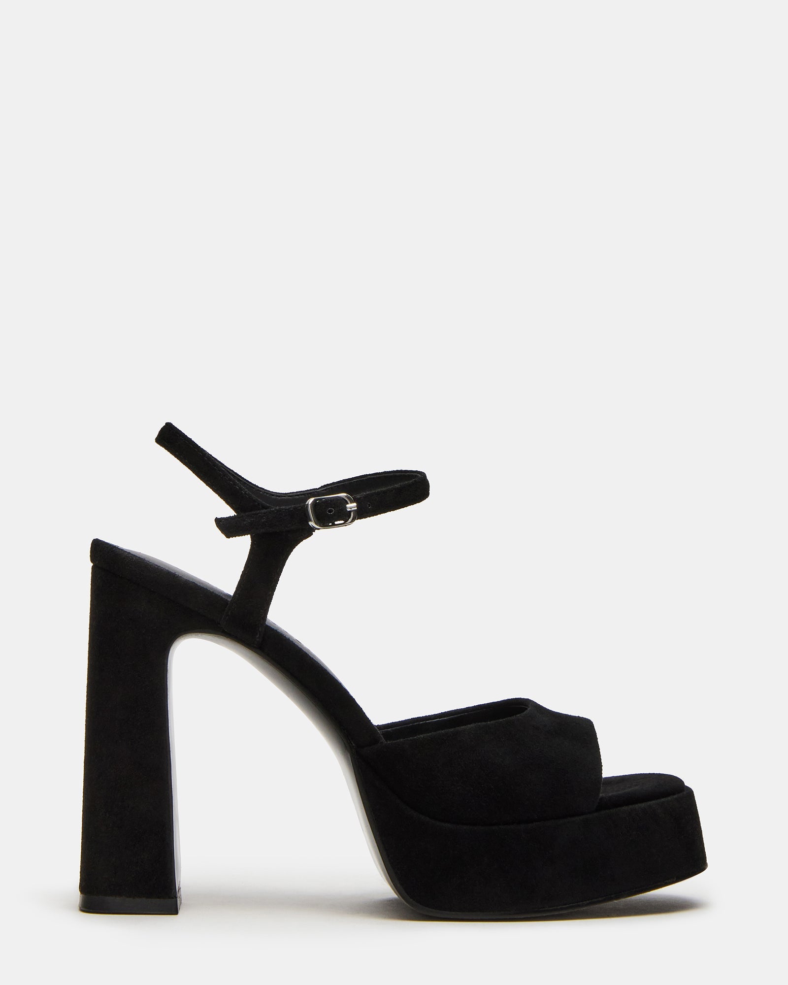 LINADRA Black Suede Women's Platform Square-Toe Strappy Heel | Steve Madden