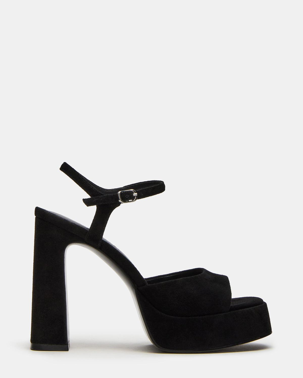 LINADRA Black Suede Women's Platform Square-Toe Strappy Heel | Steve Madden